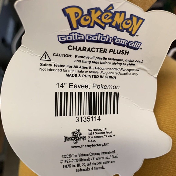 Pokemon Eevee 14" Plush Toy Factory USA Stuffed Animal - Picture 8 of 9